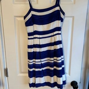 Loft White and Blue Striped Dress